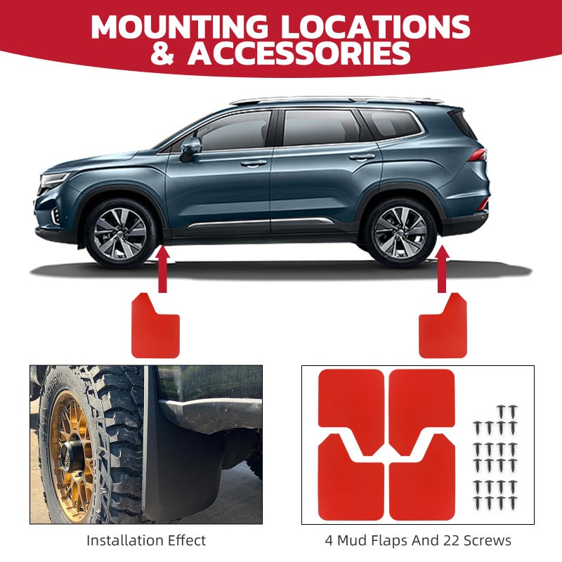 KEEPDSGN Car Mud Flaps 4PCS Universal Fit Red Splash Guards Flexible and Bendable Mudguard Fender Flare Cuttable Mudflap Car Accessories Compatible with Pickup SUV Trucks - Image 5