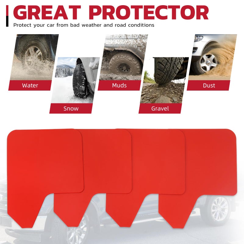 KEEPDSGN Car Mud Flaps 4PCS Universal Fit Red Splash Guards Flexible and Bendable Mudguard Fender Flare Cuttable Mudflap Car Accessories Compatible with Pickup SUV Trucks - Image 2