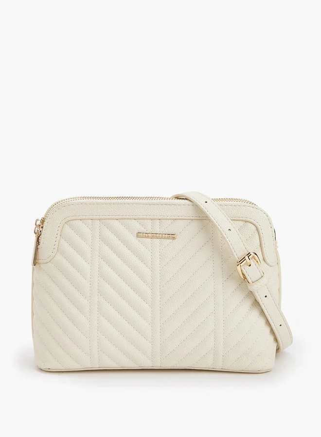 Flora Bella By Shoexpress Quilted Crossbody Bag with Detachable Strap and Zip Closure