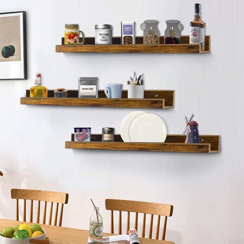 ODEJIA 36 Inch Floating Wall Shelves Set of 3 Rustic Picture Ledge Shelf Decor for Bedroom Bathroom Living Room Kitchen - Image 4
