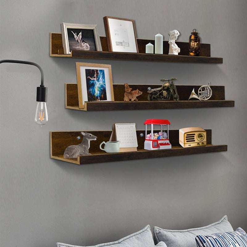 ODEJIA 36 Inch Floating Wall Shelves Set of 3 Rustic Picture Ledge Shelf Decor for Bedroom Bathroom Living Room Kitchen - Image 2