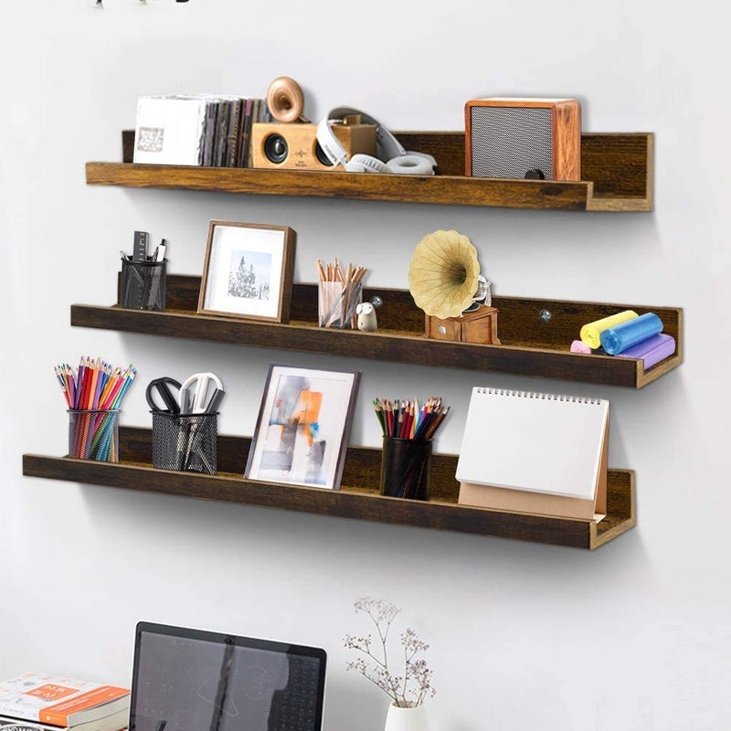 ODEJIA 36 Inch Floating Wall Shelves Set of 3 Rustic Picture Ledge Shelf Decor for Bedroom Bathroom Living Room Kitchen - Image 5