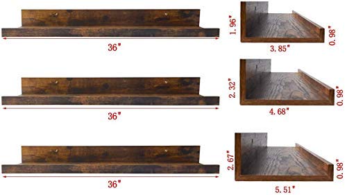 ODEJIA 36 Inch Floating Wall Shelves Set of 3 Rustic Picture Ledge Shelf Decor for Bedroom Bathroom Living Room Kitchen - Image 3