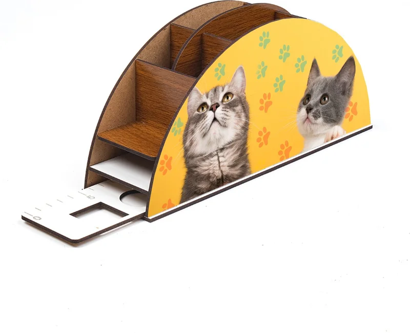 نوتبا Wooden Cute Cats Rainbow Ruled Desktop Pencil Holder Box Organizer for Kids GK126