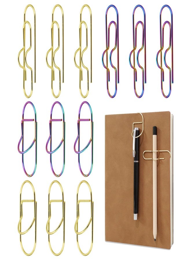 LUCKJUJU 12 Pcs Metal Pen Clips, Pencil Holder Clips Inserts Paper Clip Bookmarks for Notebooks Planner Office School Supplies - Image 1