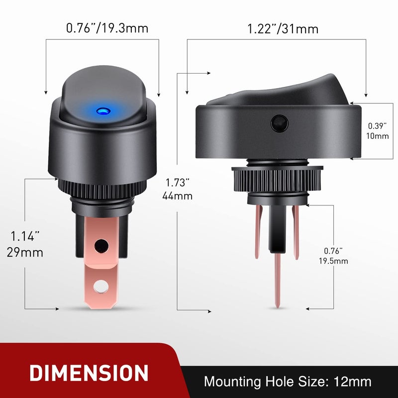 Nilight 5PCS LED Lighted Rocker Switch 12V Blue LED Illuminated ON Off Toggle 30A 3Pin SPST Oval Shaped 12mm Hole for Automotive Car Truck RV Motorcycles Marine Boats - Image 2