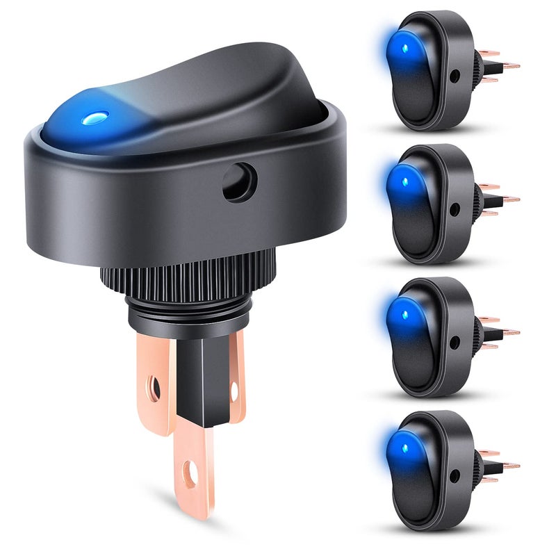 Nilight 5PCS LED Lighted Rocker Switch 12V Blue LED Illuminated ON Off Toggle 30A 3Pin SPST Oval Shaped 12mm Hole for Automotive Car Truck RV Motorcycles Marine Boats - Image 1