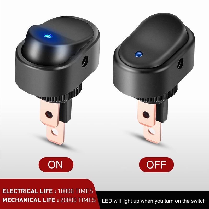 Nilight 5PCS LED Lighted Rocker Switch 12V Blue LED Illuminated ON Off Toggle 30A 3Pin SPST Oval Shaped 12mm Hole for Automotive Car Truck RV Motorcycles Marine Boats - Image 4