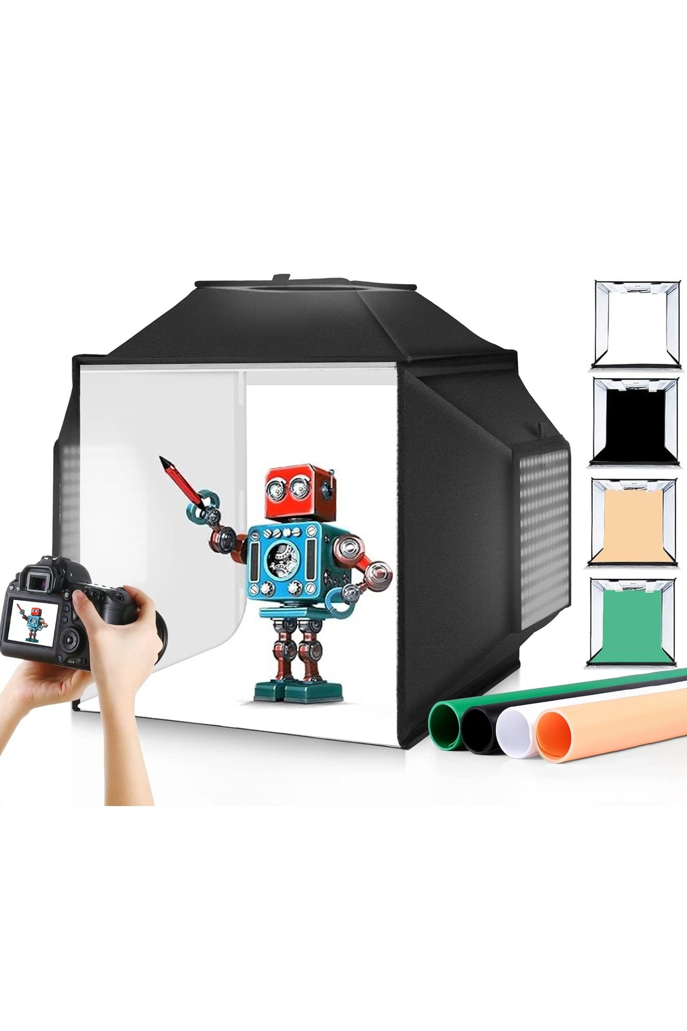 WALALLA Portable Light Box Photography, Professional 16'' Photo Studio Light Box, Large Dimmable Photo Booth, Shooting Tent, Soft Box with 4 Color Backdrops, 480 PCS LED Lights for Big Product Photography