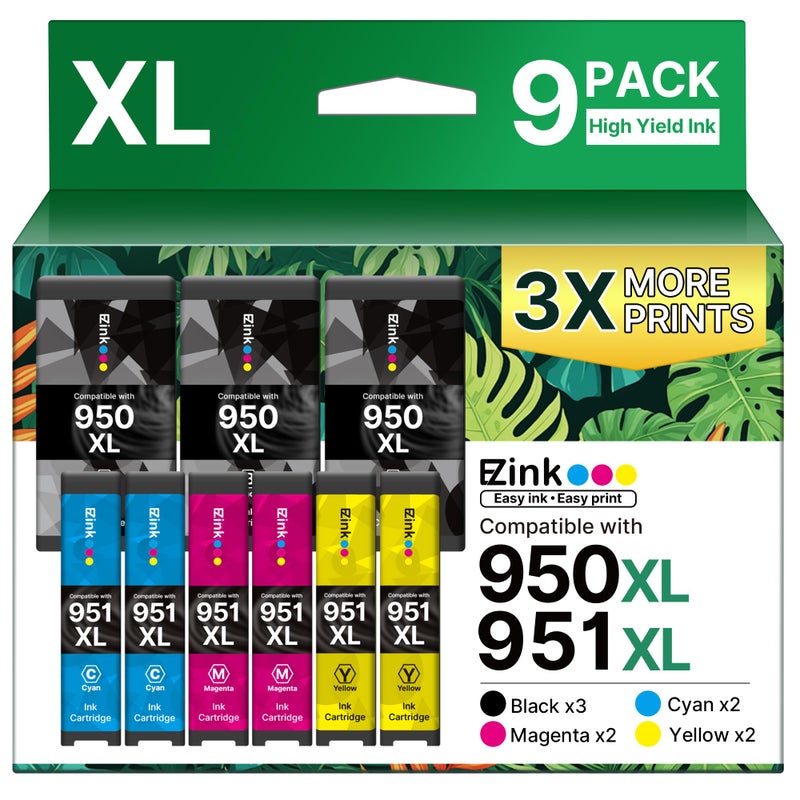 E-Z Ink Compatible Ink Cartridge Replacement for HP 950XL 951XL 950 XL 951 XL for OfficeJet Pro 8610 8600 8615 8620 8625 8100 276dw 251dw (3 Black, 2 Cyan, 2 Magenta, 2 Yellow),9 Combo Pack - Image 1