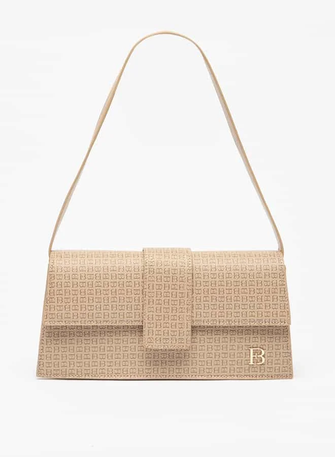 Flora Bella By Shoexpress Women Textured Shoulder Bag with Button Closure and Metallic Accent