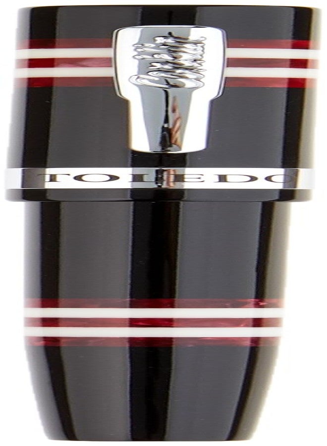 Conklin Toledo Fountain Pen in Black with Burgundy and White Ring Segments - Broad Nib - Luxury Resin Fountain Pen with Chrome Trim - Image 1