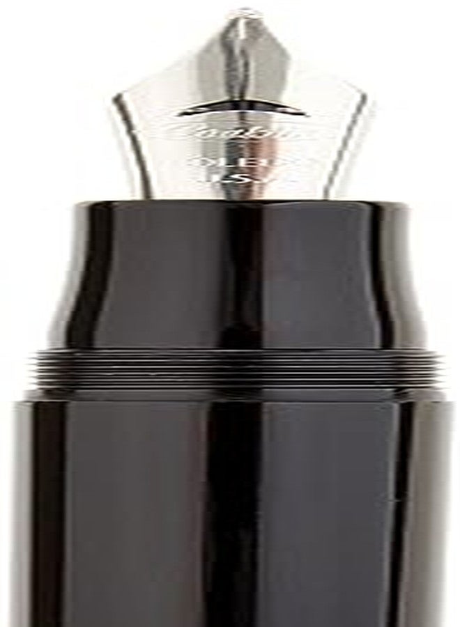Conklin Toledo Fountain Pen in Black with Burgundy and White Ring Segments - Broad Nib - Luxury Resin Fountain Pen with Chrome Trim - Image 3