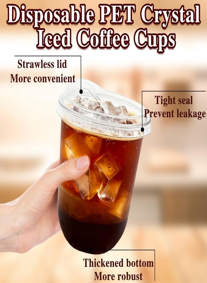 Haawooky 60 Pack Clear Plastic Cups with Strawless Sip Lids,16 oz Disposable PET Crystal Iced Coffee Cups with Lids,Round Bottom To Go Cup for Iced Coffee Juice Smoothie Cold Beverage Coffee Shops and Party - Image 3