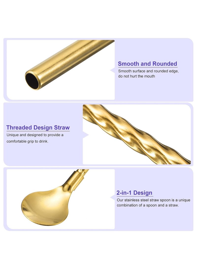 MARKQ [Pack of 6] Gold Stainless Steel Spoon Straws - Reusable Metal Long Handle Stirring Straws with Spoon for Cold Drinks, Milkshakes & Cocktails - Image 3