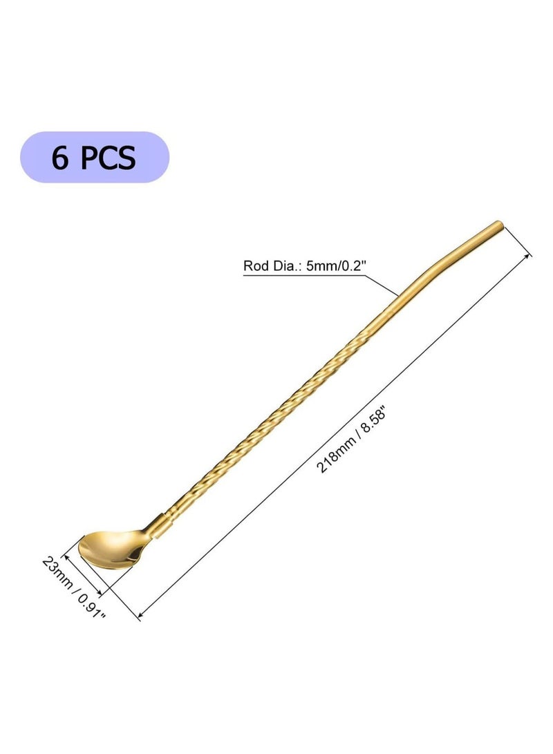 MARKQ [Pack of 6] Gold Stainless Steel Spoon Straws - Reusable Metal Long Handle Stirring Straws with Spoon for Cold Drinks, Milkshakes & Cocktails - Image 2