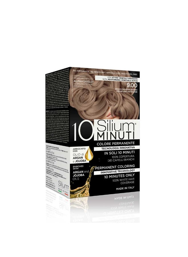 Silium 10 Minuti Permanent Hair Colour, Intense Very Light Blonde 9.00, Ammonia-Free, 10-Minute Application, Argan & Jojoba Oils