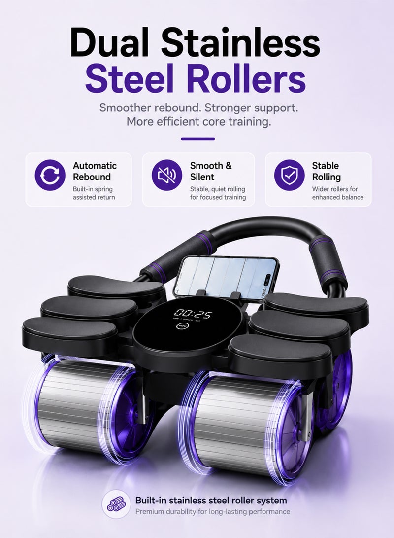 Axpeih Ab Roller Automatic Rebound with Smart LCD Counter, 4 Wheel Elbow Support Ab Wheel, 300KG Heavy Duty Core Trainer, Silent Non Slip Home Gym Fitness Equipment for Men Women - Image 5