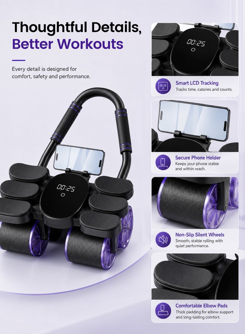 Axpeih Ab Roller Automatic Rebound with Smart LCD Counter, 4 Wheel Elbow Support Ab Wheel, 300KG Heavy Duty Core Trainer, Silent Non Slip Home Gym Fitness Equipment for Men Women - Image 2