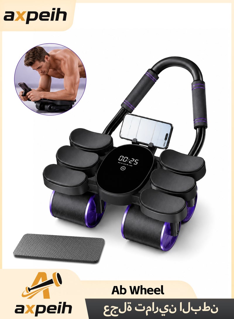Axpeih Ab Roller Automatic Rebound with Smart LCD Counter, 4 Wheel Elbow Support Ab Wheel, 300KG Heavy Duty Core Trainer, Silent Non Slip Home Gym Fitness Equipment for Men Women - Image 1
