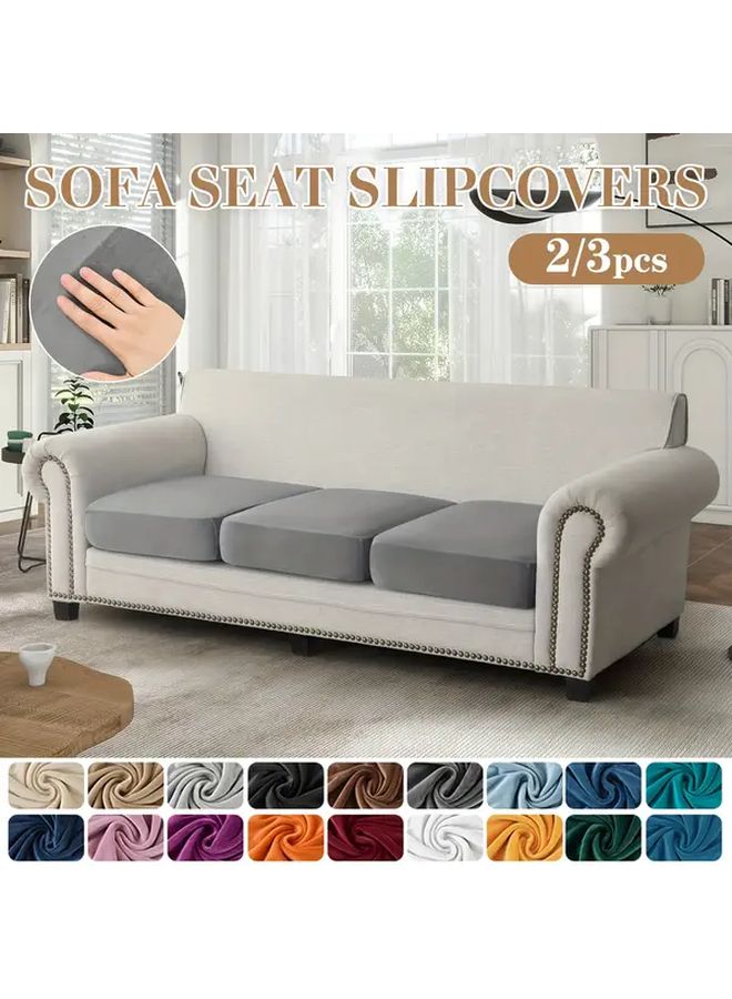 Beige Velvet Cushion Cover Set Ultra Elastic Sofa Cover 2pcs - Image 1