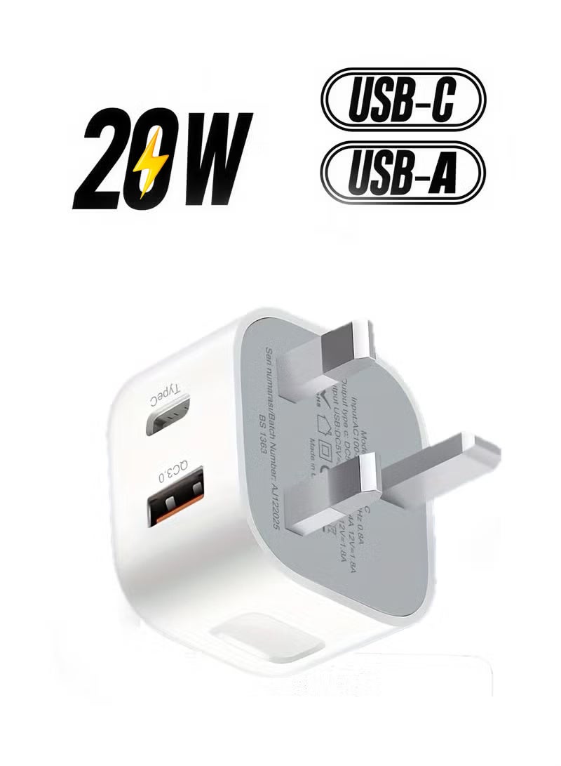Arabash 20W PD Fast Charger QC3 0 USB C Dual Port Wall Charger with Type C Cable Quick Charge Adapter for Smartphones Tablets - Image 1