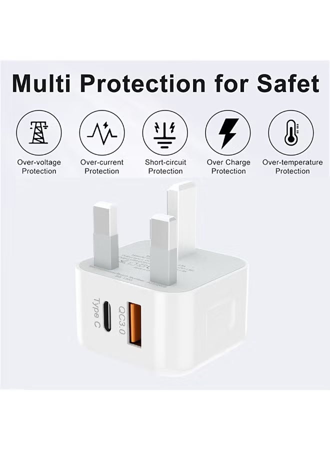 Arabash 20W PD Fast Charger QC3 0 USB C Dual Port Wall Charger with Type C Cable Quick Charge Adapter for Smartphones Tablets - Image 3