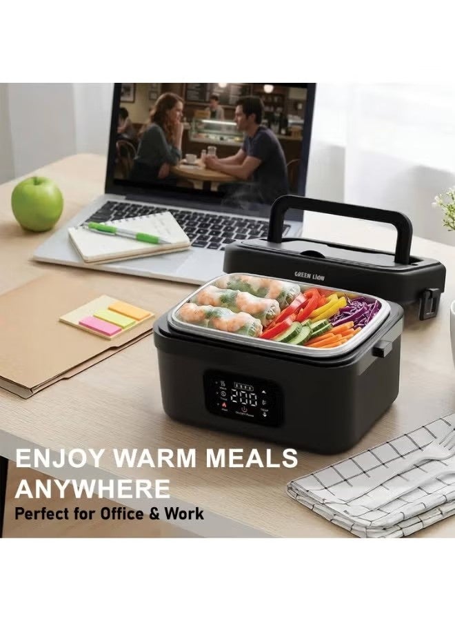 GreenLion Portable Electric Lunch Box 1L with 8000mAh Rechargeable Battery, 60W Fast Heating Food Warmer, Digital Touch Screen, USB-C Charging, Leak-Proof Stainless Steel Lunch Container for Office & Travel - Image 2
