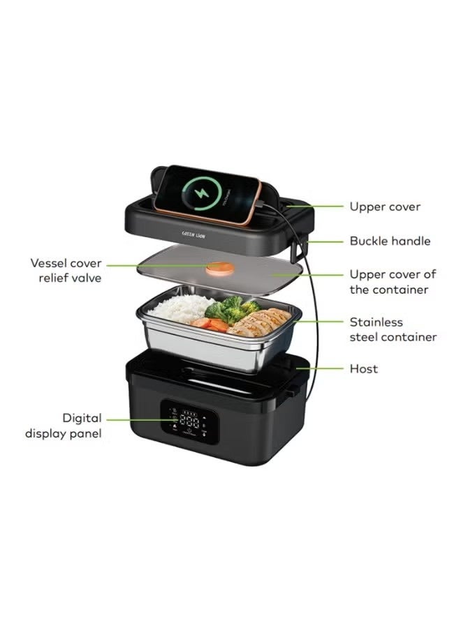 GreenLion Portable Electric Lunch Box 1L with 8000mAh Rechargeable Battery, 60W Fast Heating Food Warmer, Digital Touch Screen, USB-C Charging, Leak-Proof Stainless Steel Lunch Container for Office & Travel - Image 5