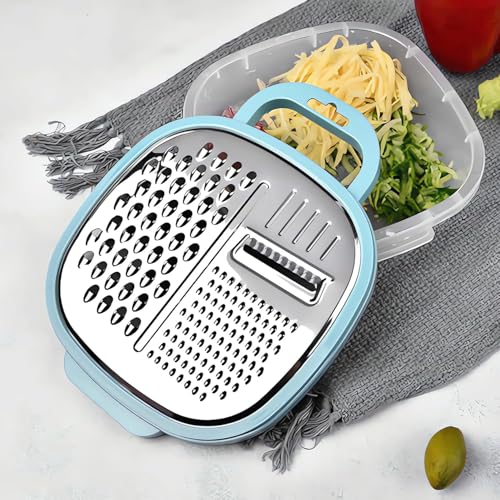 ULTRINA 3 in 1 Vegetable Slicer with Storage Box, Stainless Steel Cheese Box Grater, Food Chopper, Wave Cutter, Multi-Purpose Shredder & Grater for Potatoes, Carrots, Zucchini, Onions. - Image 2