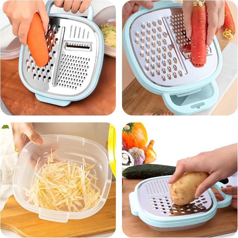 ULTRINA 3 in 1 Vegetable Slicer with Storage Box, Stainless Steel Cheese Box Grater, Food Chopper, Wave Cutter, Multi-Purpose Shredder & Grater for Potatoes, Carrots, Zucchini, Onions. - Image 4