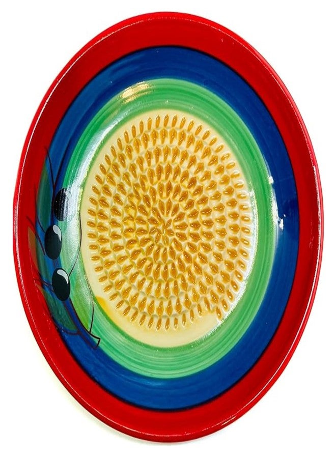 BonCera, All-in-one Premium Ceramic Garlic Grater Plate 4-Piece Set - Classic Multicolor Olive Design - For Garlic, Ginger, Chocolate, and more! - Comes with 5.25" Plate, Peeler, Brush, and Stand - Image 2