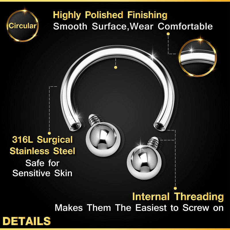 VIUJUH 2PCS Surgical Steel Internally Threaded Horseshoe Earrings 16g 3/8 10mm 3mm Ball Lobe Earrings Tragus Piercing Jewelry 2266 (10mm) - Image 3
