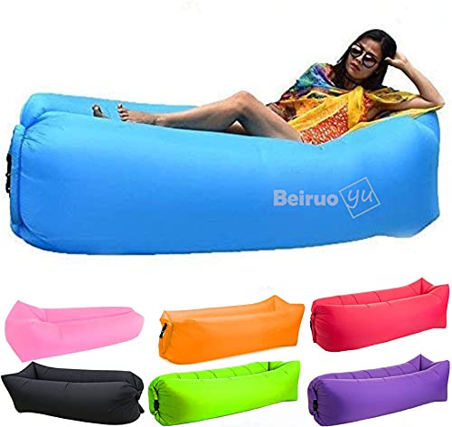 Beiruoyu Inflatable Lounger Air Chair Sofa Bed Sleeping Bag Couch for Beach Camping Lake Garden (Blue-2) - Image 1
