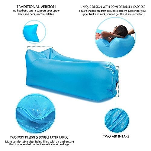 Beiruoyu Inflatable Lounger Air Chair Sofa Bed Sleeping Bag Couch for Beach Camping Lake Garden (Blue-2) - Image 5