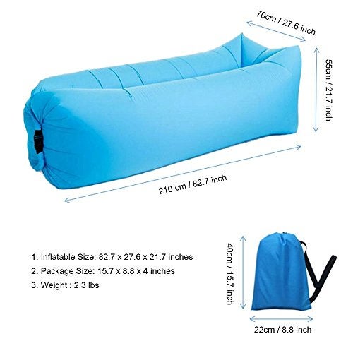 Beiruoyu Inflatable Lounger Air Chair Sofa Bed Sleeping Bag Couch for Beach Camping Lake Garden (Blue-2) - Image 2