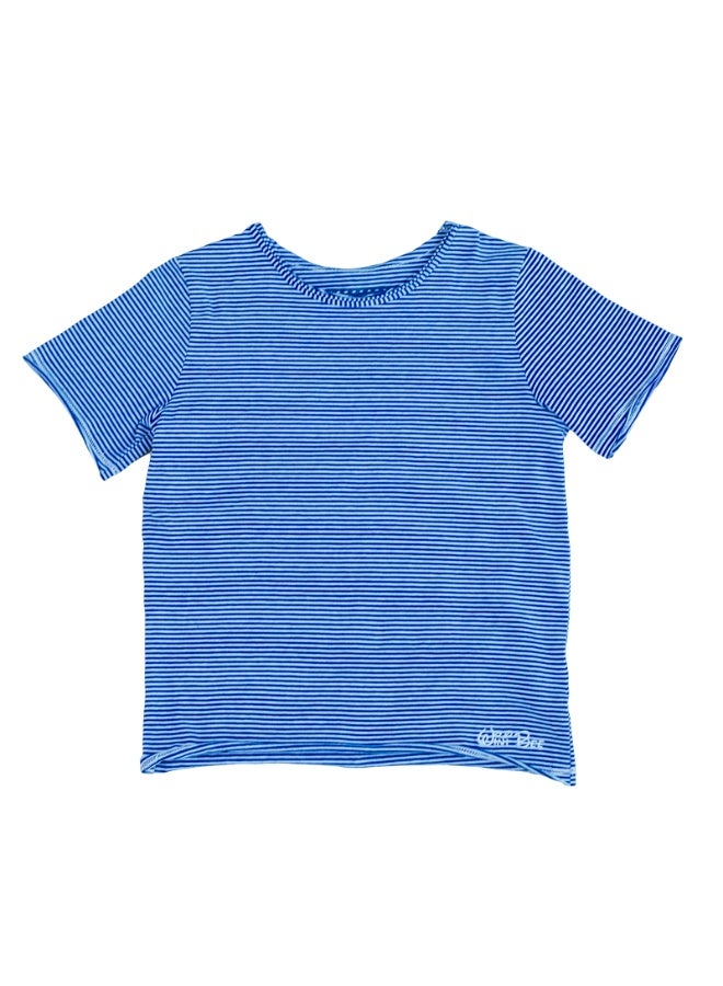 WiNi BEE Striped T-Shirt for Boys | Short Sleeve Toddler Tee (2-6 Years) | Blue and White Raw Edge Casual Top | Soft Everyday Kids Shirt - Image 4
