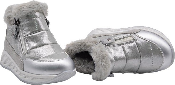 Kids A More Bonthe Double Zipper Plush Furry Parachute Fabric Girls Boots Silver - Image 3