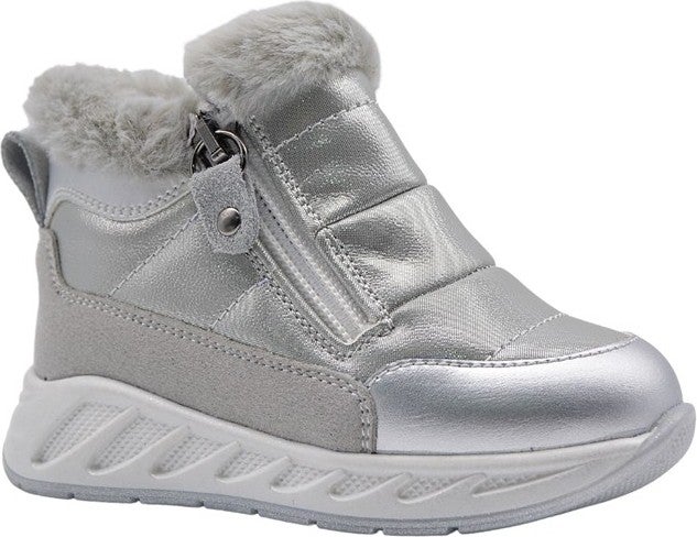 Kids A More Bonthe Double Zipper Plush Furry Parachute Fabric Girls Boots Silver - Image 1