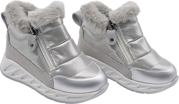Kids A More Bonthe Double Zipper Plush Furry Parachute Fabric Girls Boots Silver - Image 5