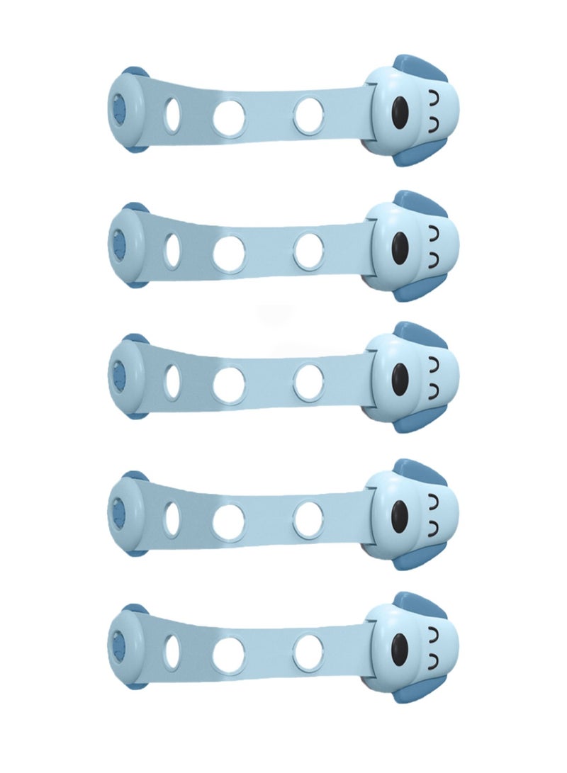 مجموعة من 5 أقفال طويلة وناعمة متعددة الوظائف وقفل درج مضاد للقرص وقفل أمان للأطفال سهل التركيب (موديل جرو أزرق) - Image 1