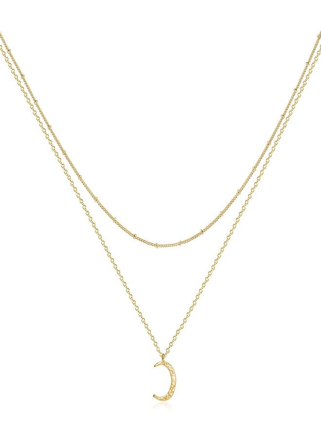 Fettero Moon Gold Pendant Necklace for Women Layered Necklaces Coin New Cresent/Star/Turntable/Cop/Sun Circle Pendant Dainty Minimalist Simple Jewelry Womens Girls Mothers Gift - Image 1