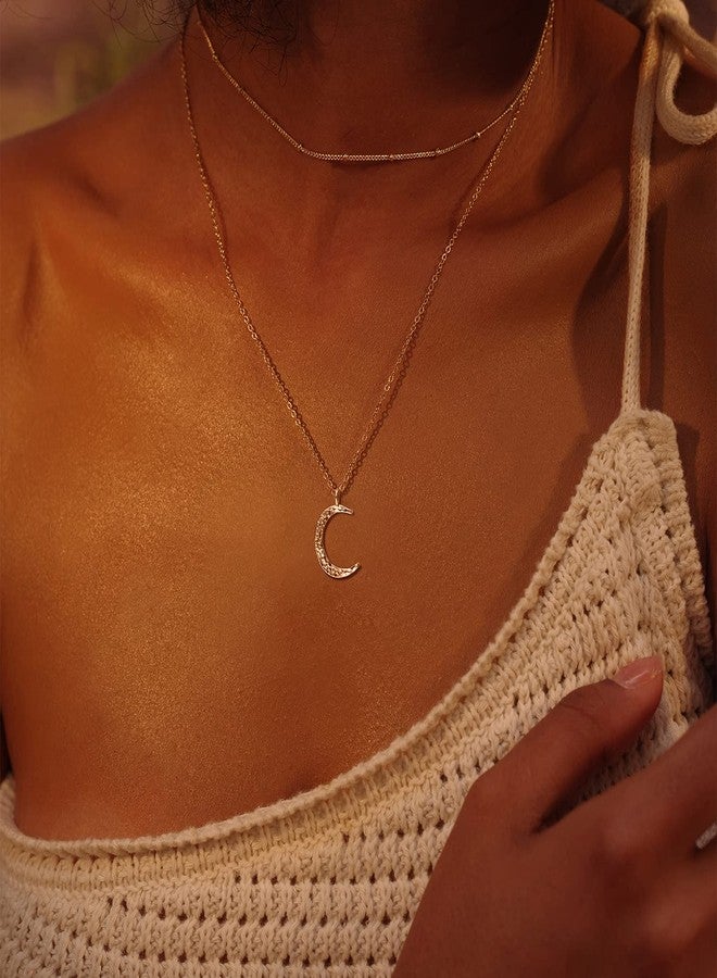 Fettero Moon Gold Pendant Necklace for Women Layered Necklaces Coin New Cresent/Star/Turntable/Cop/Sun Circle Pendant Dainty Minimalist Simple Jewelry Womens Girls Mothers Gift - Image 3
