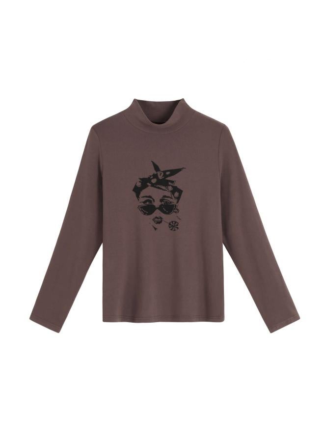 Women's Portrait Printing Micro Turtleneck Thickened Knitted Bottoming Shirt 62250 [special Offer No Refund Or Exchange]]