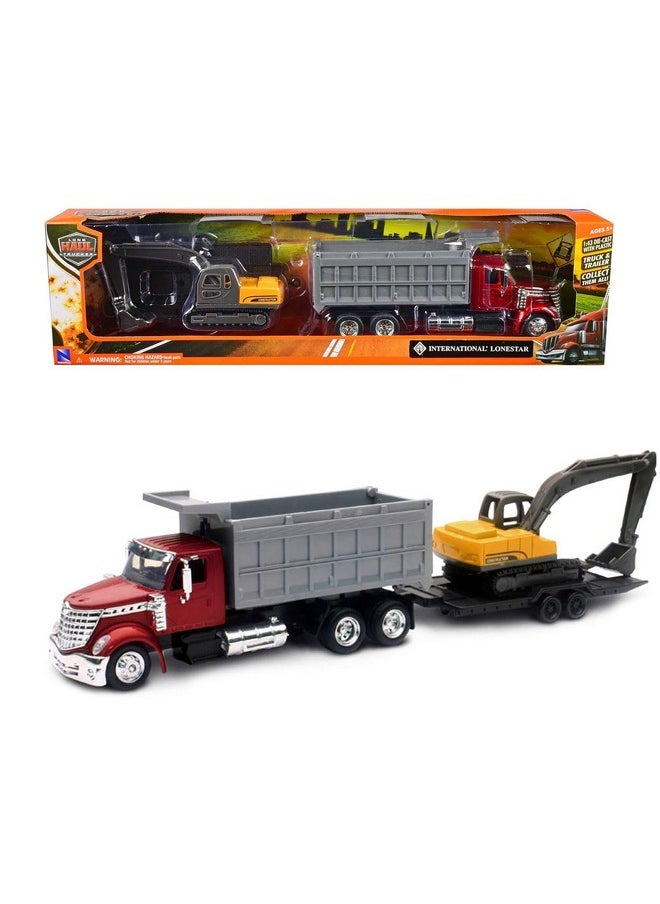 NewRay New Ray Toys International Lonestar, Dump Truck w/Excavator 1:43 Scale 18" DIECAST 16623 RED 