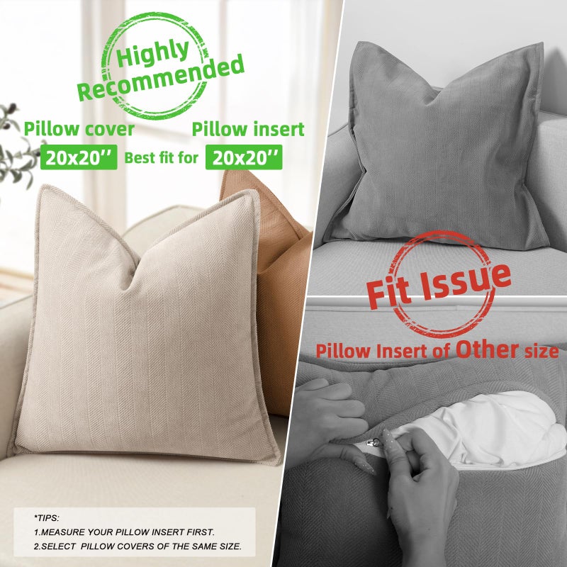 ZWJD Beige Pillow Covers 20x20 Set of 2 Chenille Throw Pillow Covers with Elegant Design Soft and Luxurious Decorative Throw Pillows for Couch, Bed, and Home Decor - Image 3