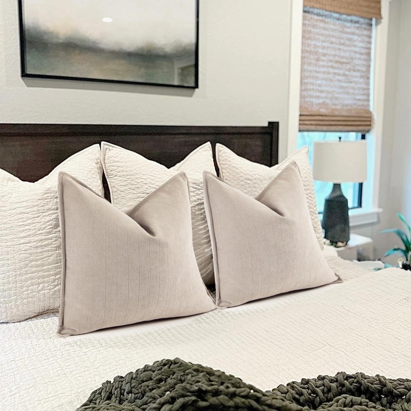 ZWJD Beige Pillow Covers 20x20 Set of 2 Chenille Throw Pillow Covers with Elegant Design Soft and Luxurious Decorative Throw Pillows for Couch, Bed, and Home Decor - Image 5