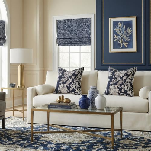 MUSSEL Navy Blue 18x18 Floral Pillow Covers：Vintage Decorative Pillow Boho Patterned Covers Neutral Modern Farmhouse Square Cushions Cotton Accent Covers - Sofa Bed Living Room couch Pillowcases Set of 2 - Image 5