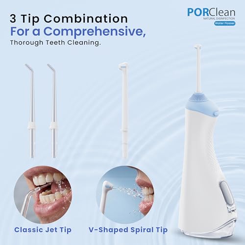 PORClean PRO200V Water Flosser for Teeth | Cordless Oral Irrigator & Dental Flosser | 320ml Large Tank, 160 PSI, 3 Modes | 3 Tips with USB C Rechargeable & IPX7-Waterproof | Electric Flosser for Teeth - Image 3