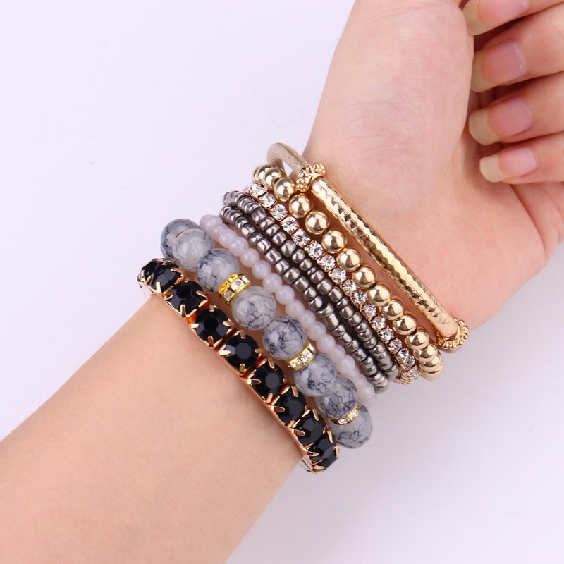 MILACOLATO 4 Sets Boho Bracelets for Women Multi-Color Layered Stackable Natural Beaded Bracelets Adjustable Stretch Bohemian Bracelets Pink - Image 5